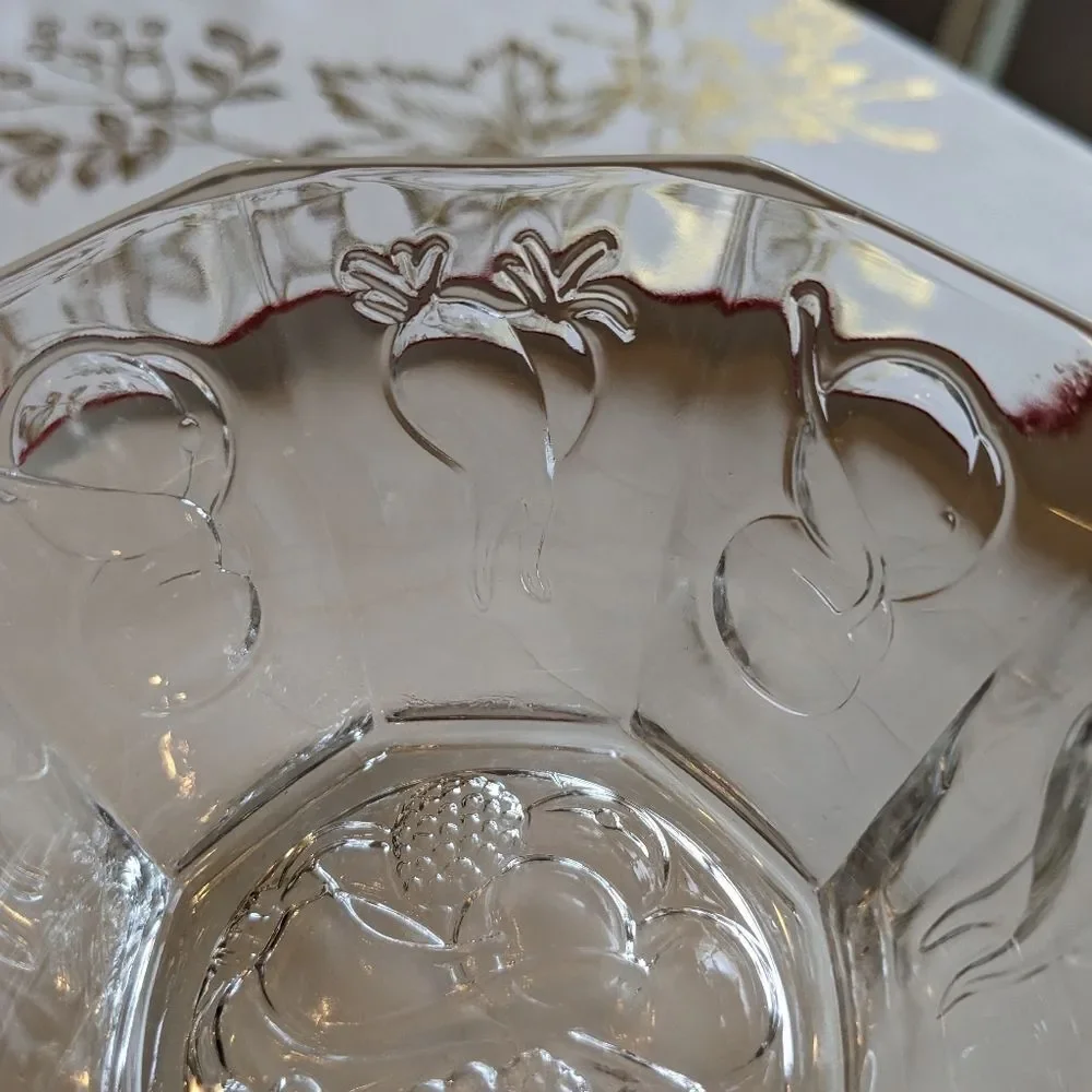 Vintage Ramekin Bowl MCM Glass Octagon 4 inch Embossed Fruits Vegetables 1950s